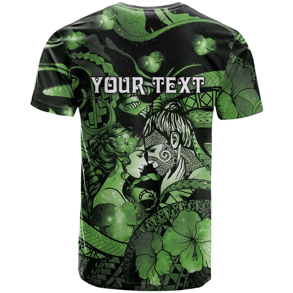 Personalised Maori Romantic Valentine T Shirt The Hongi Kiss Green Galaxy DT05 - Polynesian Pride