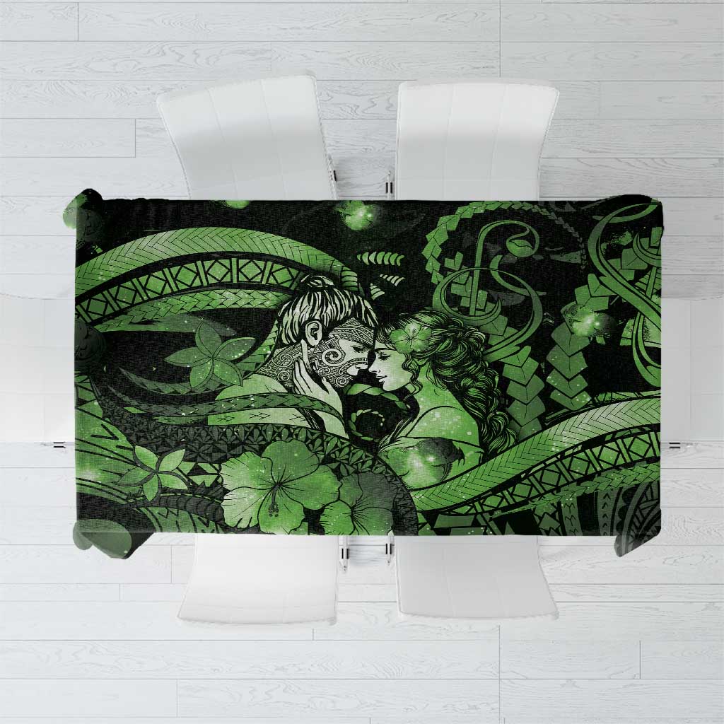 Maori Romantic Valentine Tablecloth The Hongi Kiss Green Galaxy