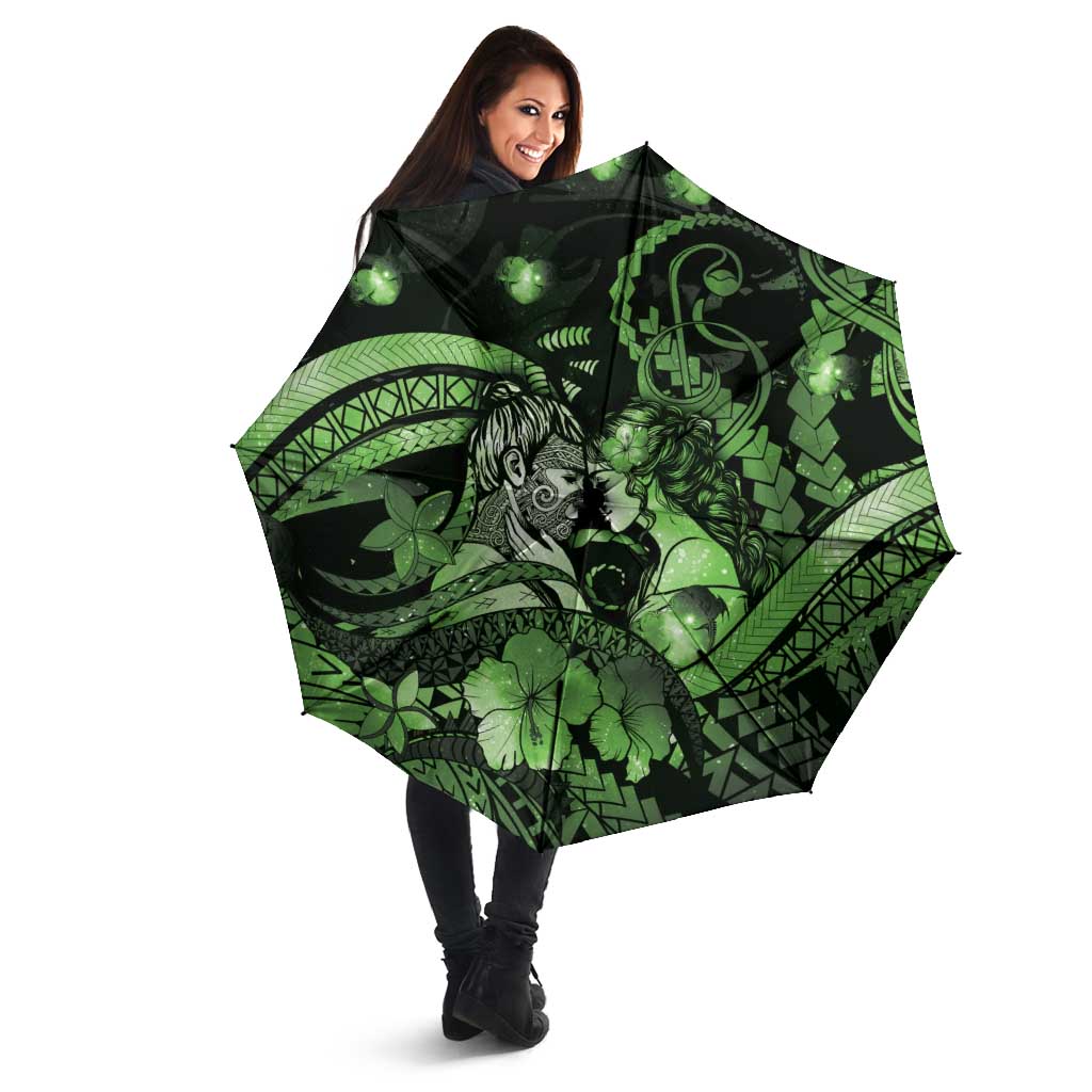Maori Romantic Valentine Umbrella The Hongi Kiss Green Galaxy