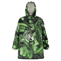 Personalised Maori Romantic Valentine Wearable Blanket Hoodie The Hongi Kiss Green Galaxy DT05 One Size Green - Polynesian Pride