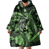 Personalised Maori Romantic Valentine Wearable Blanket Hoodie The Hongi Kiss Green Galaxy DT05 - Polynesian Pride
