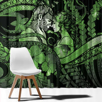 Maori Romantic Valentine Window Curtain The Hongi Kiss Green Galaxy