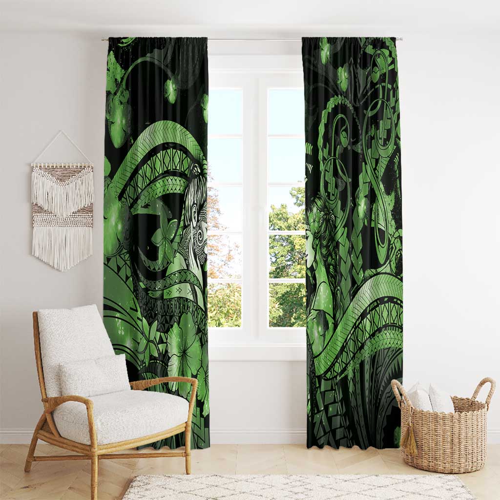 Maori Romantic Valentine Window Curtain The Hongi Kiss Green Galaxy