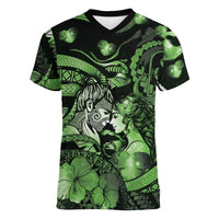 Personalised Maori Romantic Valentine Women V-Neck T-Shirt The Hongi Kiss Green Galaxy DT05 Female Green - Polynesian Pride