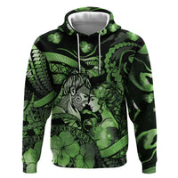Personalised Maori Romantic Valentine Zip Hoodie The Hongi Kiss Green Galaxy DT05 Pullover Hoodie Green - Polynesian Pride