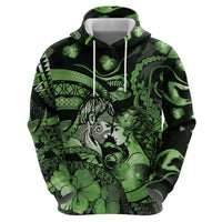 Personalised Maori Romantic Valentine Zip Hoodie The Hongi Kiss Green Galaxy DT05 - Polynesian Pride