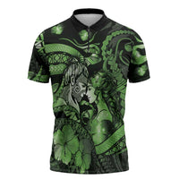 Personalised Maori Romantic Valentine Zipper Polo Shirt The Hongi Kiss Green Galaxy DT05 Green - Polynesian Pride