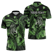 Personalised Maori Romantic Valentine Zipper Polo Shirt The Hongi Kiss Green Galaxy DT05 - Polynesian Pride