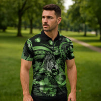 Personalised Maori Romantic Valentine Zipper Polo Shirt The Hongi Kiss Green Galaxy DT05 - Polynesian Pride