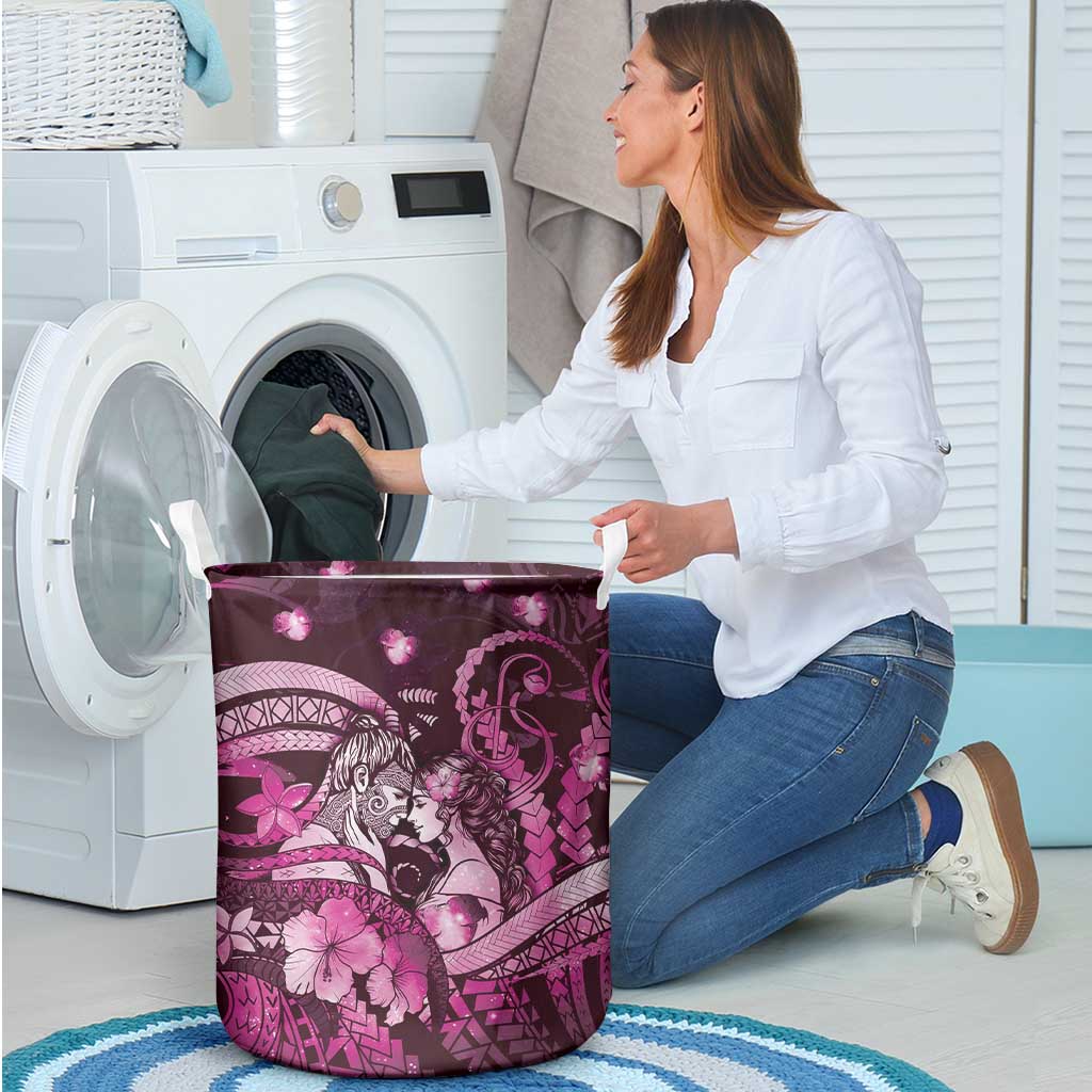 Maori Romantic Valentine Laundry Basket The Hongi Kiss Pink Galaxy