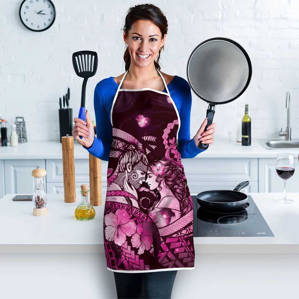 Maori Romantic Valentine Apron The Hongi Kiss Pink Galaxy