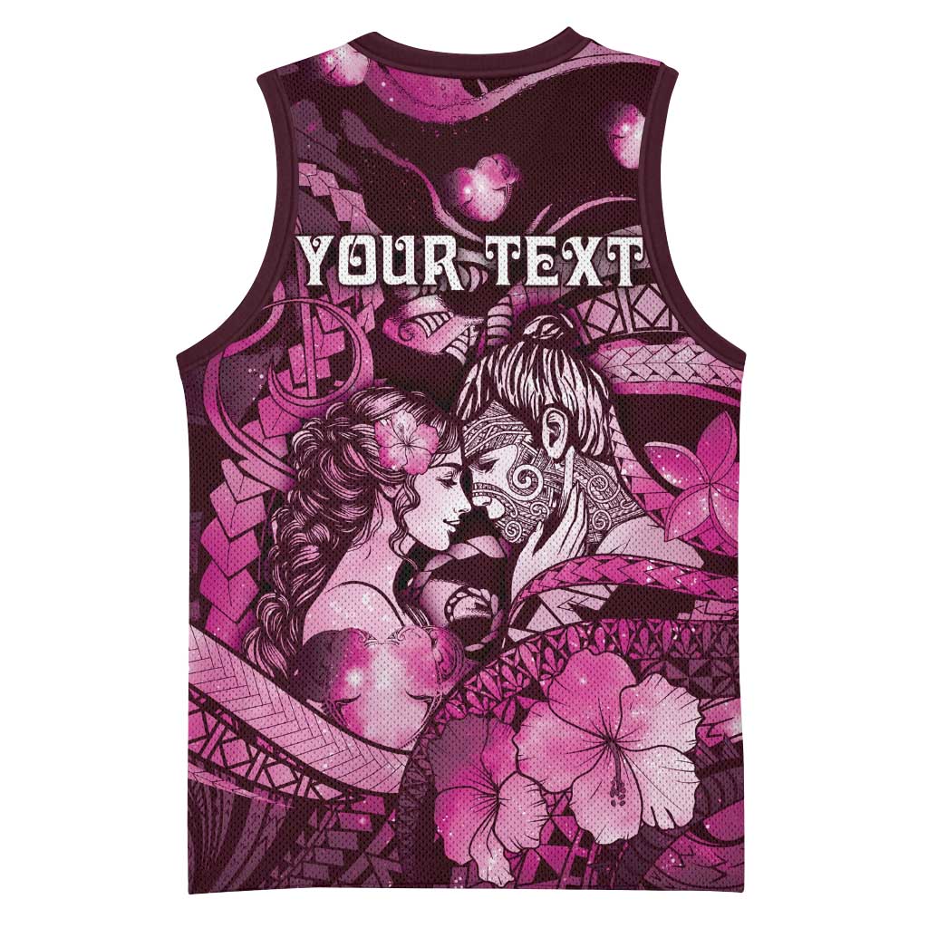 Personalised Maori Romantic Valentine Basketball Jersey The Hongi Kiss Pink Galaxy DT05 - Polynesian Pride