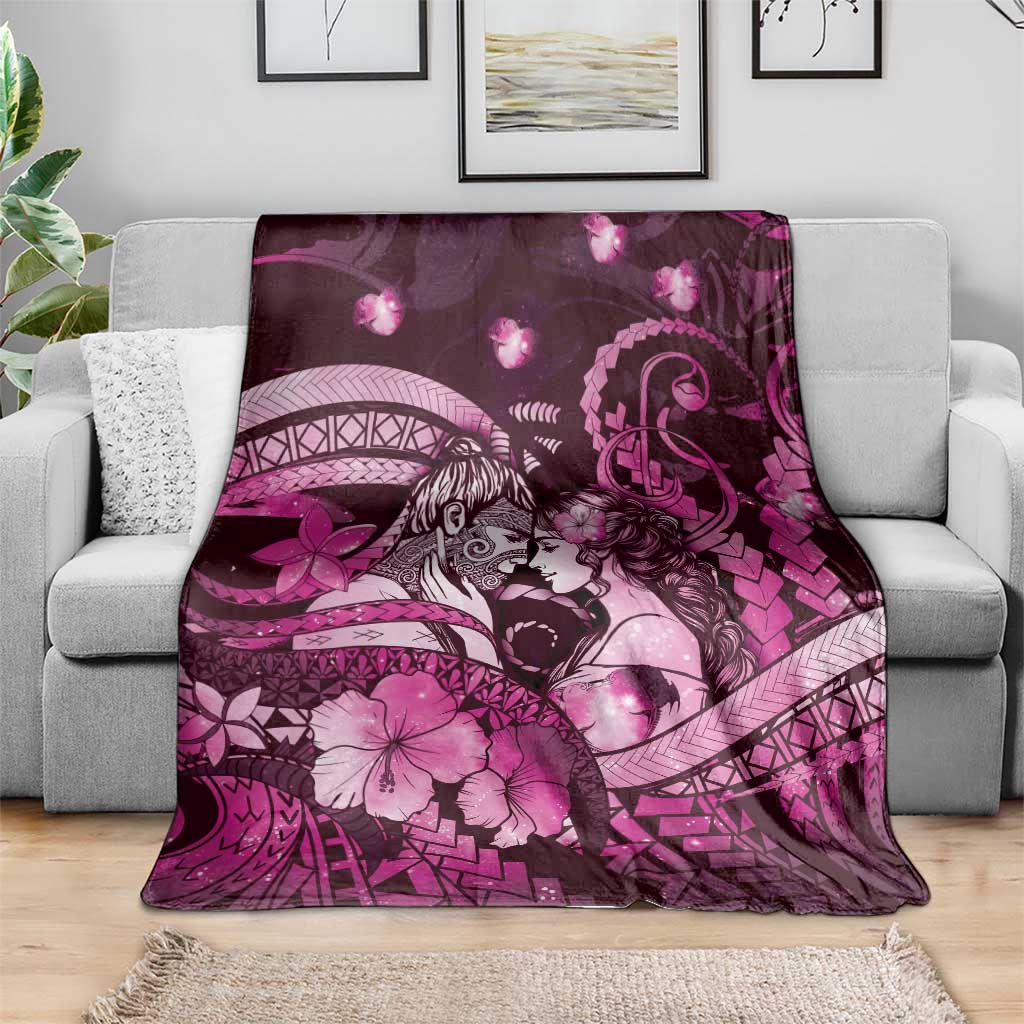 Maori Romantic Valentine Blanket The Hongi Kiss Pink Galaxy DT05 - Polynesian Pride