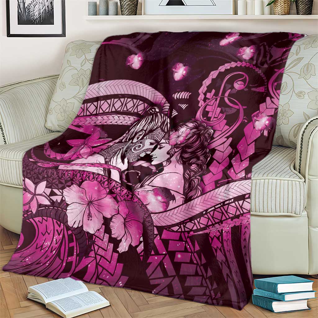Maori Romantic Valentine Blanket The Hongi Kiss Pink Galaxy DT05 - Polynesian Pride