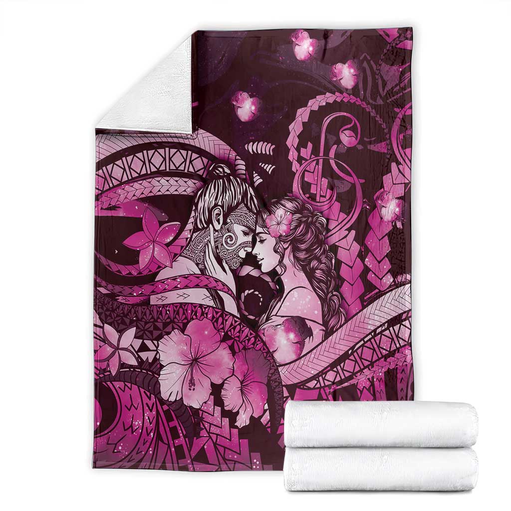 Maori Romantic Valentine Blanket The Hongi Kiss Pink Galaxy DT05 - Polynesian Pride
