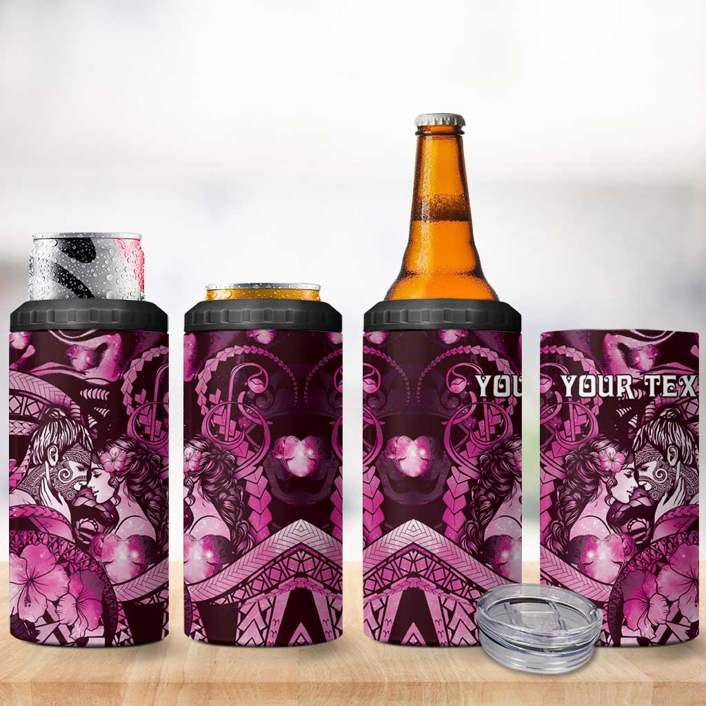 Personalised Maori Romantic Valentine 4 in 1 Can Cooler Tumbler The Hongi Kiss Pink Galaxy DT05 - Polynesian Pride