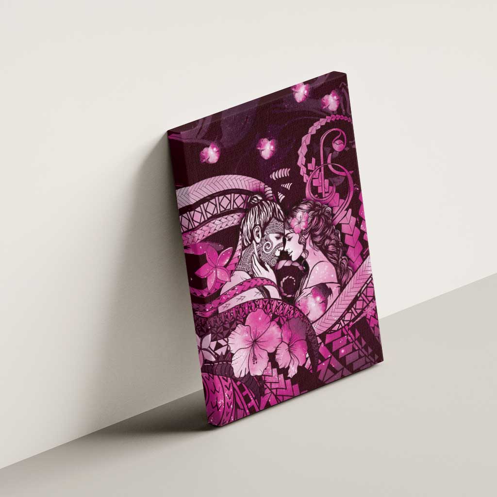 Maori Romantic Valentine Canvas Wall Art The Hongi Kiss Pink Galaxy