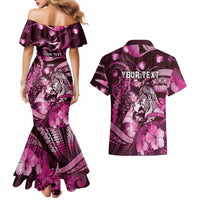Personalised Maori Romantic Valentine Couples Matching Mermaid Dress and Hawaiian Shirt The Hongi Kiss Pink Galaxy DT05 - Polynesian Pride