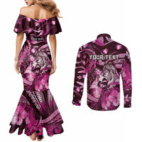 Personalised Maori Romantic Valentine Couples Matching Mermaid Dress and Long Sleeve Button Shirt The Hongi Kiss Pink Galaxy DT05 - Polynesian Pride