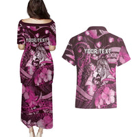 Personalised Maori Romantic Valentine Couples Matching Puletasi and Hawaiian Shirt The Hongi Kiss Pink Galaxy DT05 - Polynesian Pride
