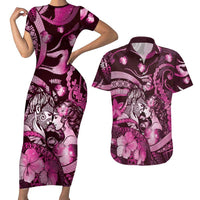 Personalised Maori Romantic Valentine Couples Matching Short Sleeve Bodycon Dress and Hawaiian Shirt The Hongi Kiss Pink Galaxy DT05 Pink - Polynesian Pride