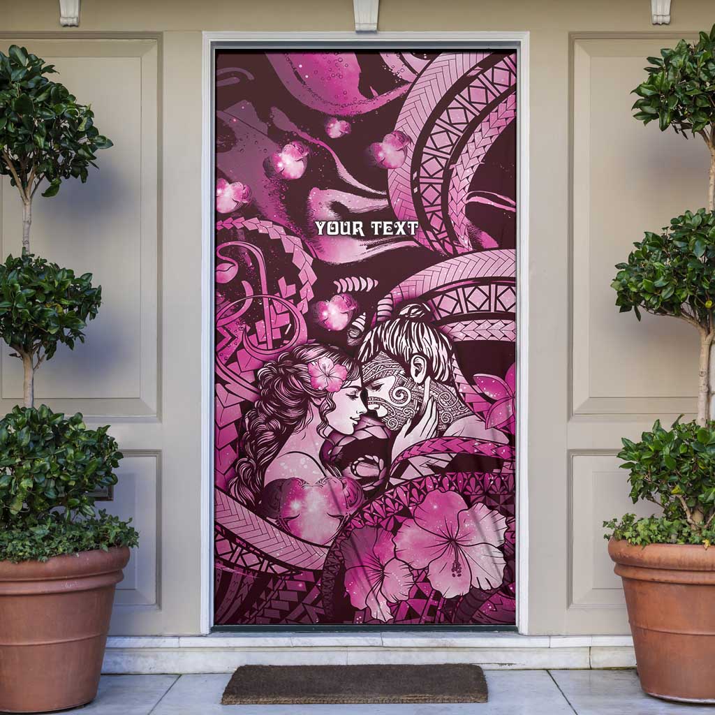 Personalised Maori Romantic Valentine Door Cover The Hongi Kiss Pink Galaxy DT05 Pink - Polynesian Pride