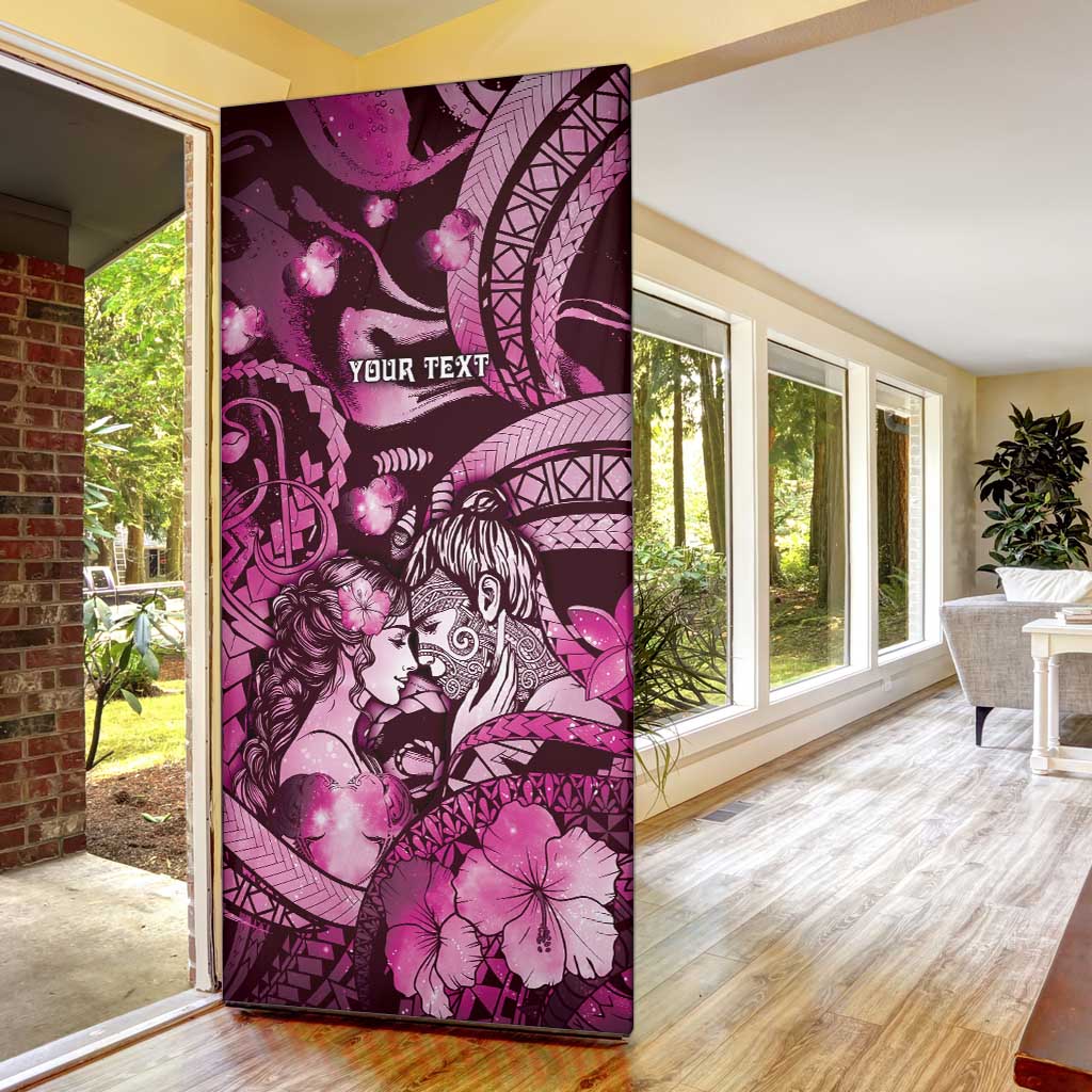 Personalised Maori Romantic Valentine Door Cover The Hongi Kiss Pink Galaxy DT05 - Polynesian Pride