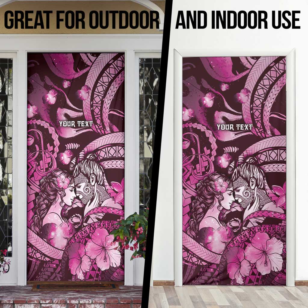 Personalised Maori Romantic Valentine Door Cover The Hongi Kiss Pink Galaxy DT05 - Polynesian Pride