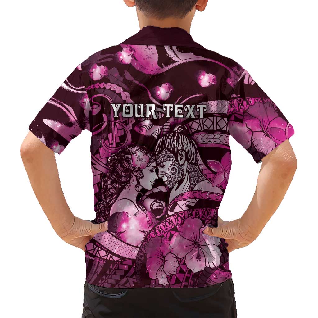 Personalised Maori Romantic Valentine Family Matching Mermaid Dress and Hawaiian Shirt The Hongi Kiss Pink Galaxy DT05 - Polynesian Pride