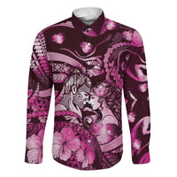 Personalised Maori Romantic Valentine Family Matching Mermaid Dress and Hawaiian Shirt The Hongi Kiss Pink Galaxy DT05 Dad's Shirt - Long Sleeve Pink - Polynesian Pride