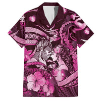 Personalised Maori Romantic Valentine Family Matching Off Shoulder Maxi Dress and Hawaiian Shirt The Hongi Kiss Pink Galaxy DT05 Dad's Shirt - Short Sleeve Pink - Polynesian Pride