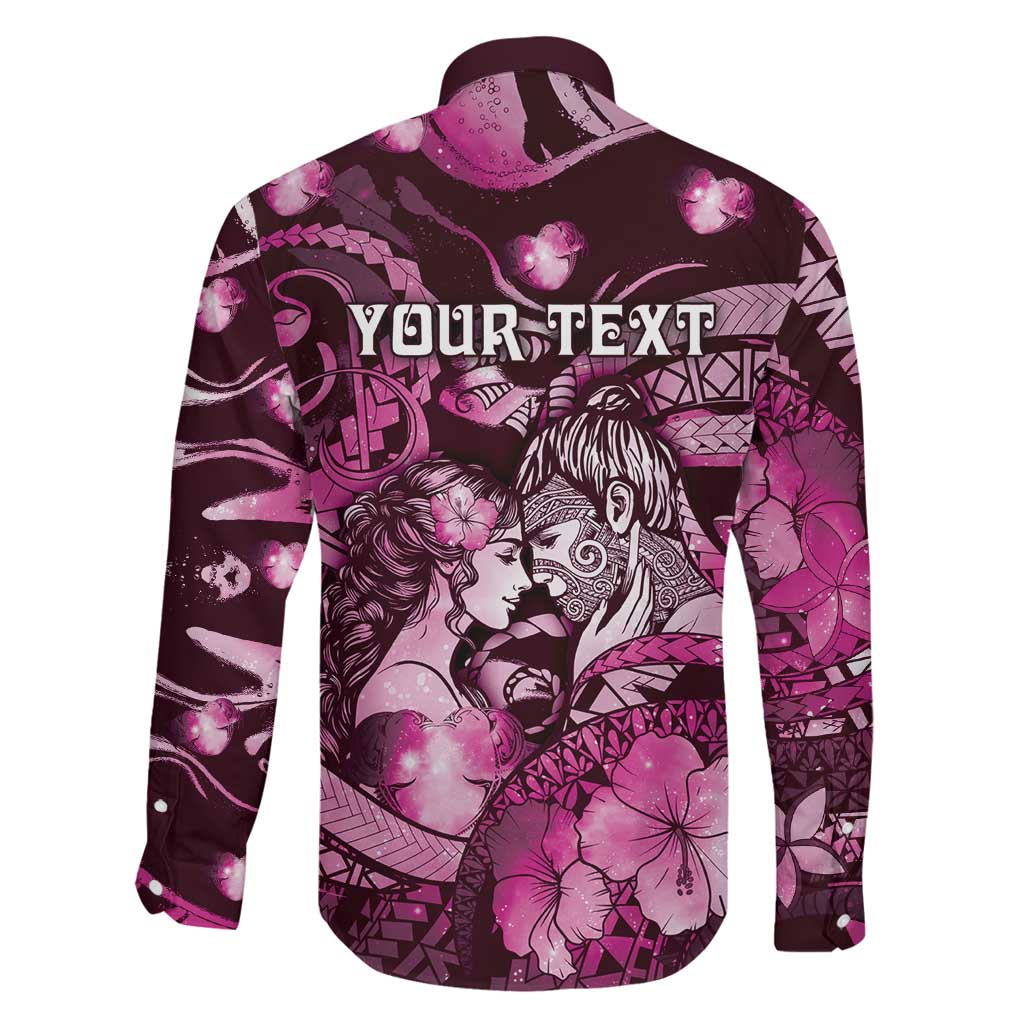 Personalised Maori Romantic Valentine Family Matching Off Shoulder Maxi Dress and Hawaiian Shirt The Hongi Kiss Pink Galaxy DT05 - Polynesian Pride