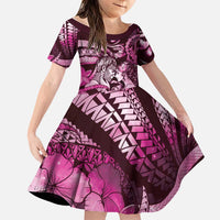 Personalised Maori Romantic Valentine Family Matching Puletasi and Hawaiian Shirt The Hongi Kiss Pink Galaxy DT05 Daughter's Dress Pink - Polynesian Pride