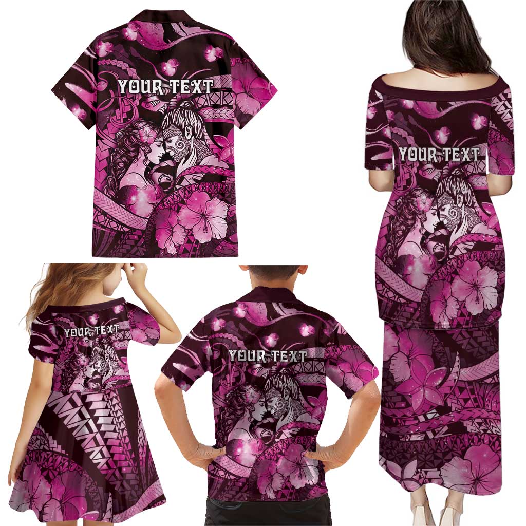 Personalised Maori Romantic Valentine Family Matching Puletasi and Hawaiian Shirt The Hongi Kiss Pink Galaxy DT05 - Polynesian Pride
