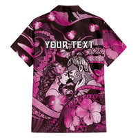 Personalised Maori Romantic Valentine Family Matching Short Sleeve Bodycon Dress and Hawaiian Shirt The Hongi Kiss Pink Galaxy DT05 - Polynesian Pride