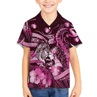 Personalised Maori Romantic Valentine Family Matching Short Sleeve Bodycon Dress and Hawaiian Shirt The Hongi Kiss Pink Galaxy DT05 Son's Shirt Pink - Polynesian Pride