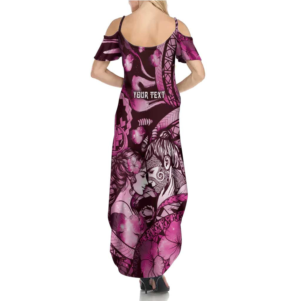 Personalised Maori Romantic Valentine Family Matching Summer Maxi Dress and Hawaiian Shirt The Hongi Kiss Pink Galaxy DT05 - Polynesian Pride