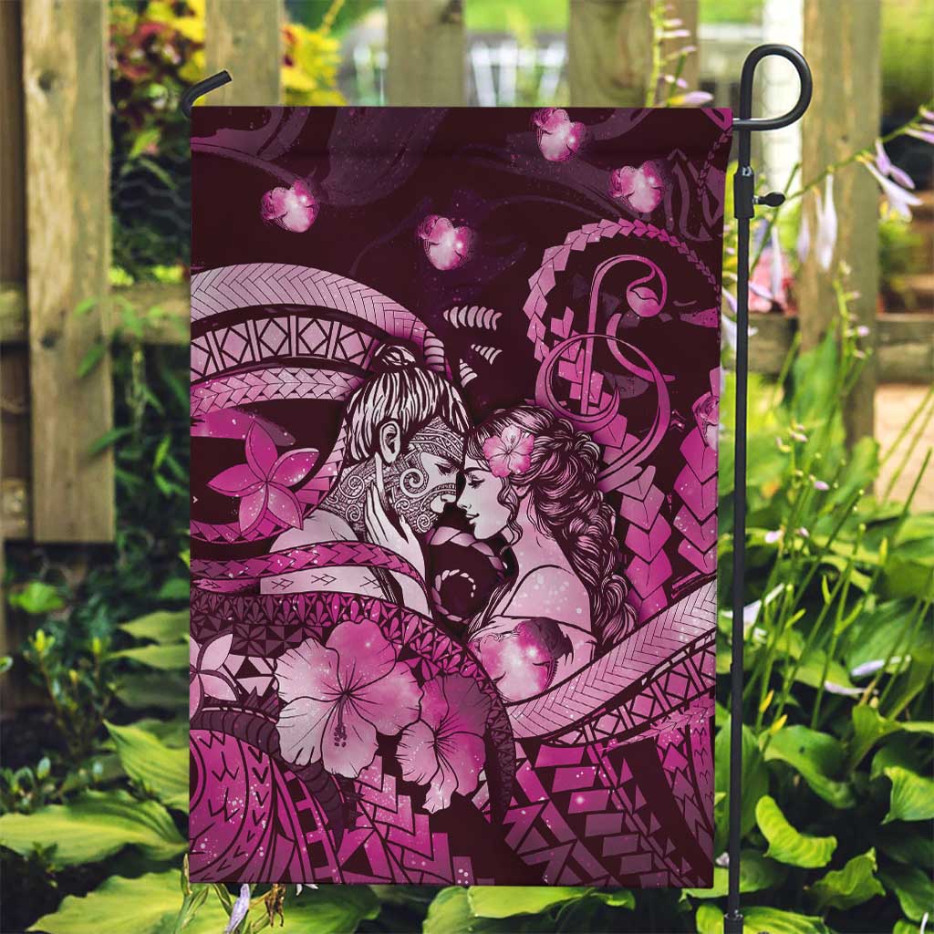 Maori Romantic Valentine Garden Flag The Hongi Kiss Pink Galaxy