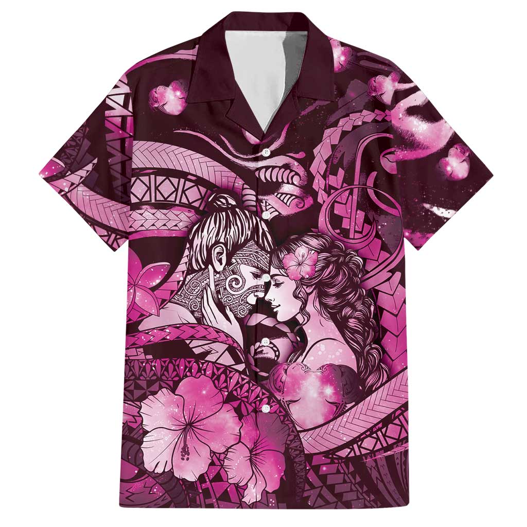 Personalised Maori Romantic Valentine Hawaiian Shirt The Hongi Kiss Pink Galaxy DT05 Pink - Polynesian Pride