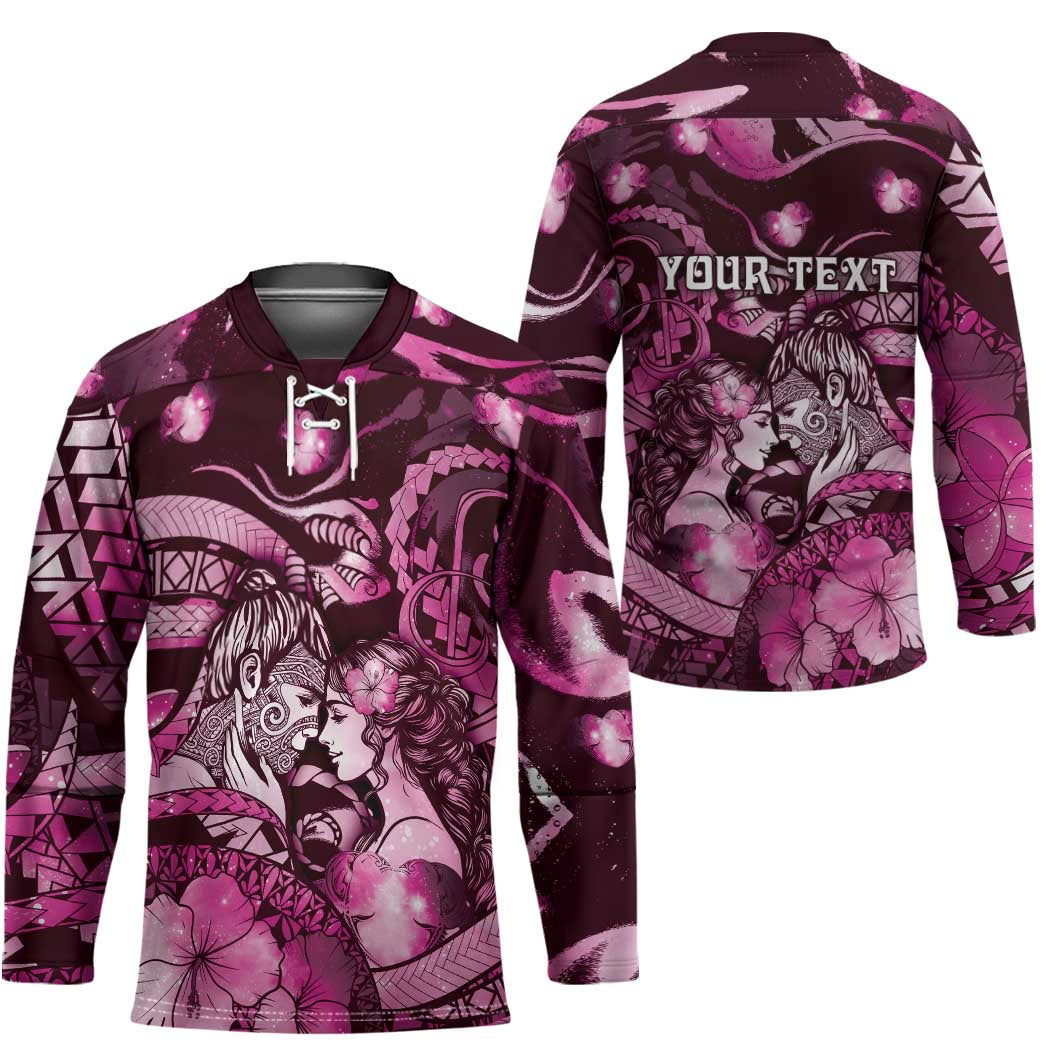 Personalised Maori Romantic Valentine Hockey Jersey The Hongi Kiss Pink Galaxy DT05 - Polynesian Pride