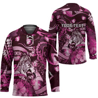 Personalised Maori Romantic Valentine Hockey Jersey The Hongi Kiss Pink Galaxy DT05 - Polynesian Pride