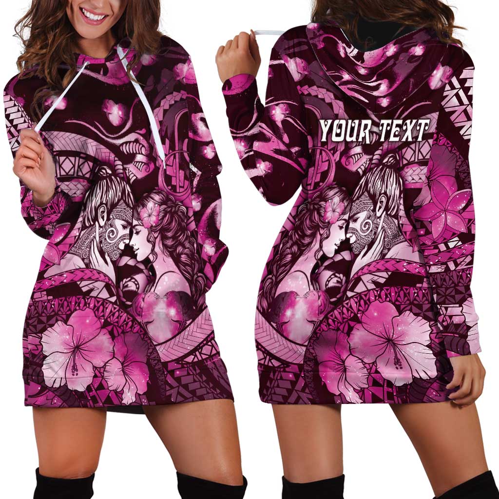 Personalised Maori Romantic Valentine Hoodie Dress The Hongi Kiss Pink Galaxy DT05 - Polynesian Pride