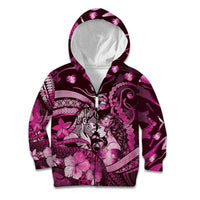 Personalised Maori Romantic Valentine Kid Hoodie The Hongi Kiss Pink Galaxy DT05 Zip Hoodie Pink - Polynesian Pride