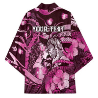 Personalised Maori Romantic Valentine Kimono The Hongi Kiss Pink Galaxy