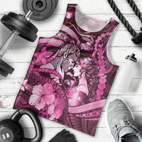 Personalised Maori Romantic Valentine Men Tank Top The Hongi Kiss Pink Galaxy