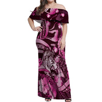 Personalised Maori Romantic Valentine Off Shoulder Maxi Dress The Hongi Kiss Pink Galaxy DT05 Women Pink - Polynesian Pride