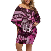Personalised Maori Romantic Valentine Off Shoulder Short Dress The Hongi Kiss Pink Galaxy DT05 Women Pink - Polynesian Pride