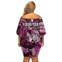Personalised Maori Romantic Valentine Off Shoulder Short Dress The Hongi Kiss Pink Galaxy DT05 - Polynesian Pride