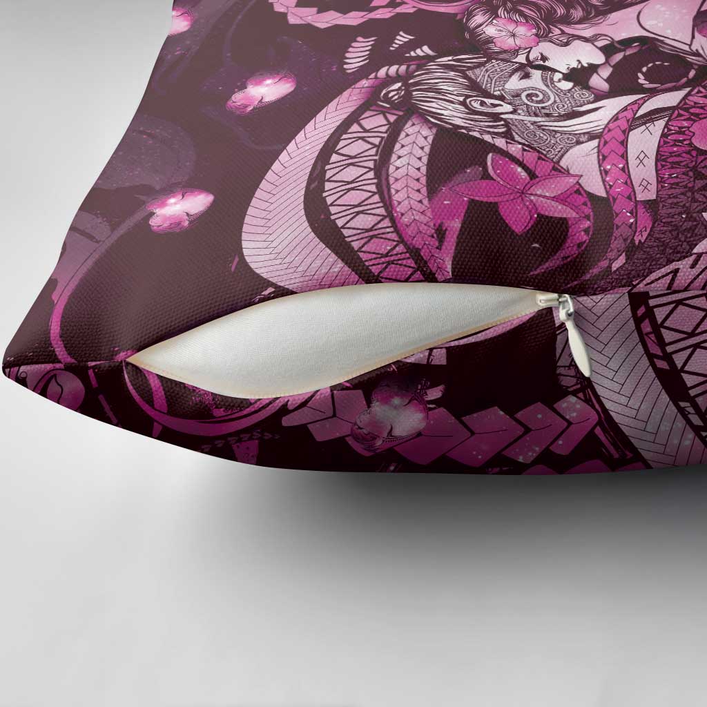 Maori Romantic Valentine Pillow Cover The Hongi Kiss Pink Galaxy