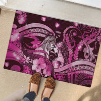 Maori Romantic Valentine Rubber Doormat The Hongi Kiss Pink Galaxy